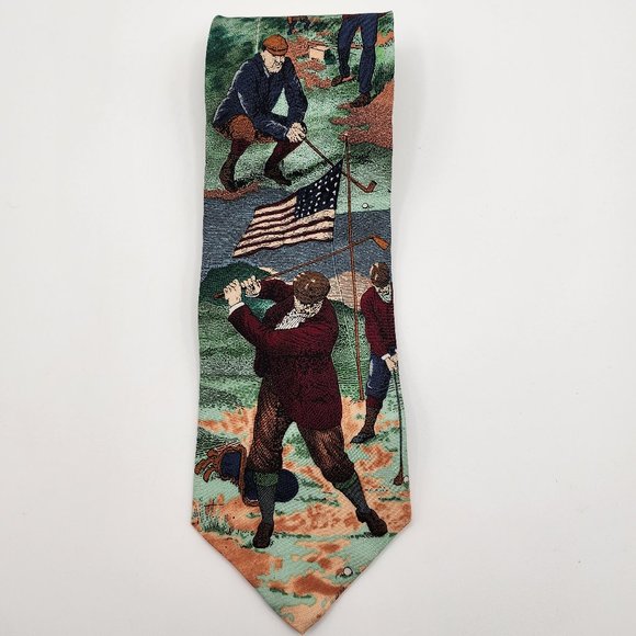 Tango by Max Raab Men's Silk Necktie Americana Series Fore! Golfers 3.5"W X 58"L - Picture 1 of 8